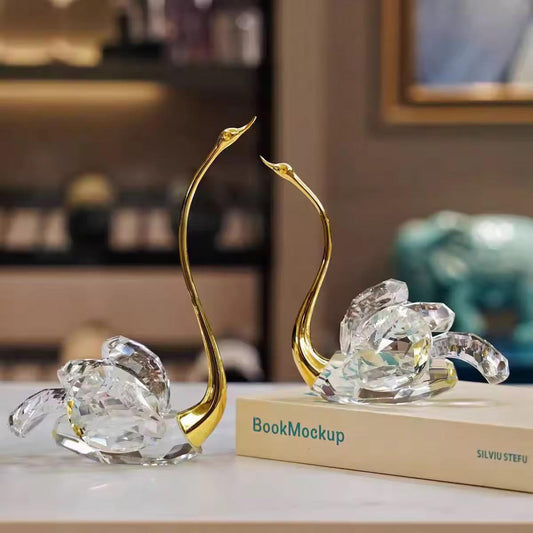 Gold Metal Swan With Crystals Table Showpiece [ Set of 2 ]