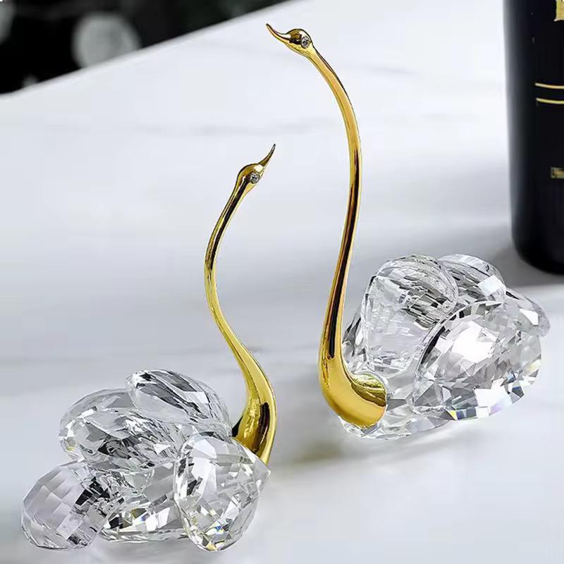 Gold Metal Swan With Crystals Table Showpiece [ Set of 2 ]