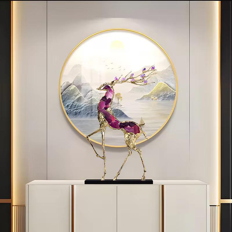 Gold Deer Table Showpiece With Purple Crystals [ Big ]