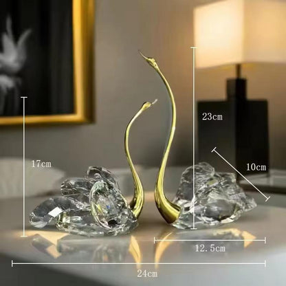 Gold Metal Swan With Crystals Table Showpiece [ Set of 2 ]