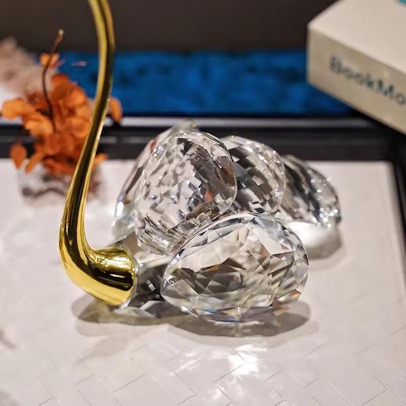 Gold Metal Swan With Crystals Table Showpiece [ Set of 2 ]