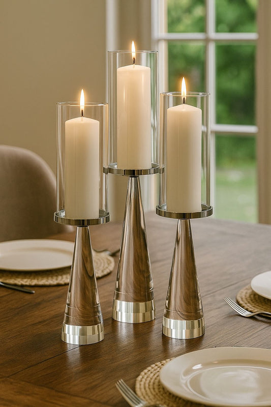 Metal Candle Holder With Crystal Base Pack of 3