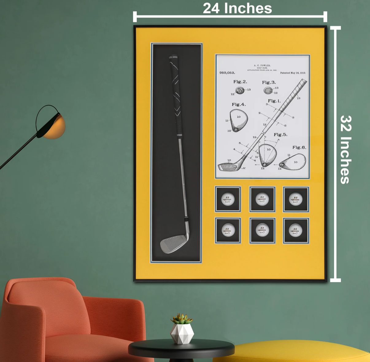 Golfer’s Gallery Pop Art Shadow box (Yellow) [ 2 x 3 Feet ]