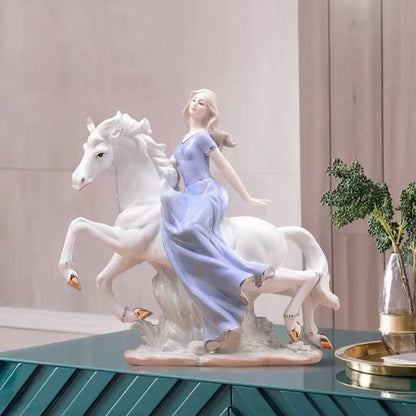 Victorian Lady Ridding a Horse Showpiece