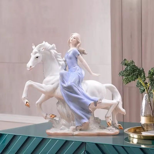 Victorian Lady Ridding a Horse Showpiece