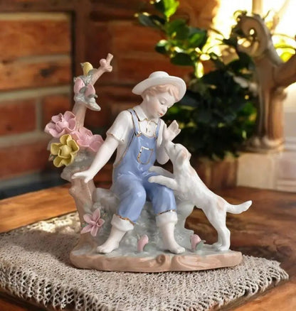 Victorian Boy Playing With Dog Showpiece