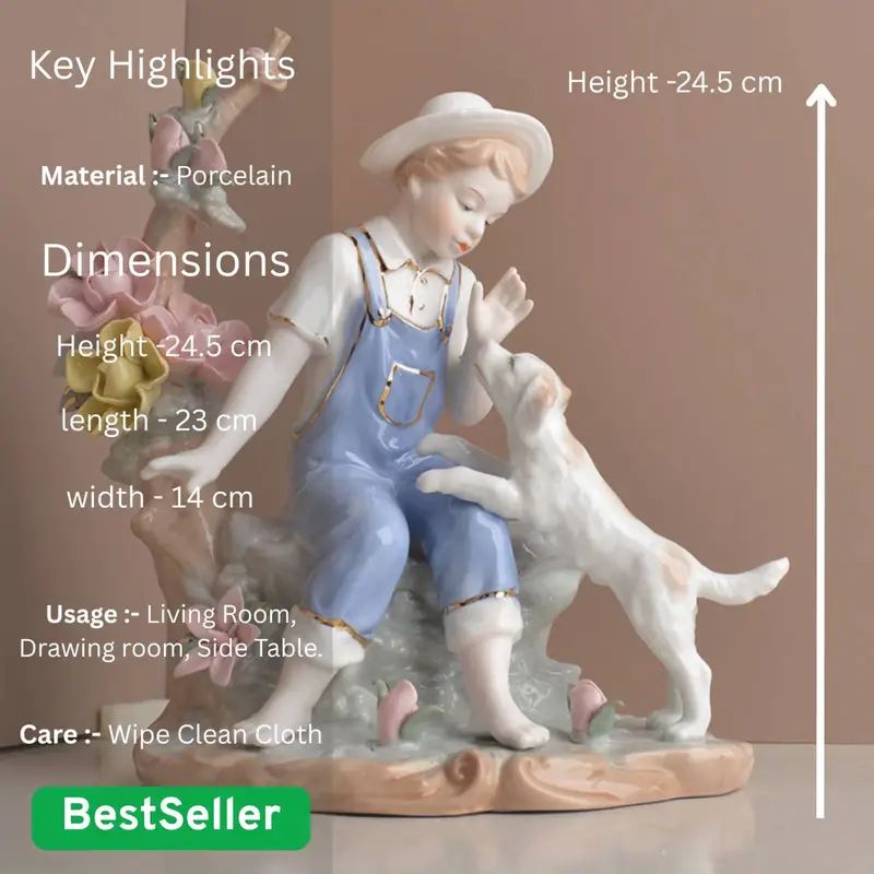 Victorian Boy Playing With Dog Showpiece