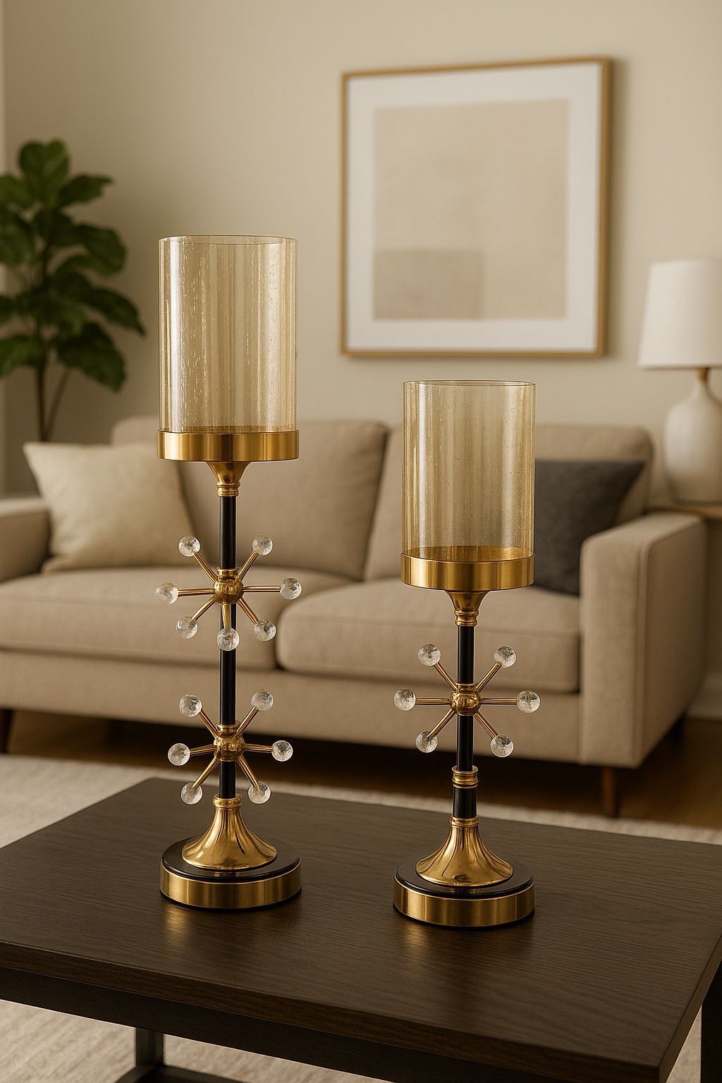 Metal Candle Holder with Crystal Work & Glass Base [ 17 Inch ]