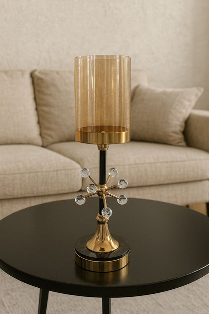 Metal Candle Holder with Crystal Work & Glass Base [ 17 Inch ]
