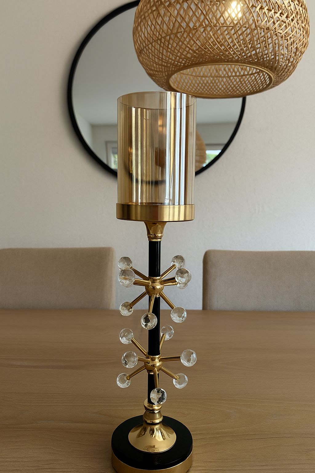 Metal Candle Holder with Crystal Work & Glass Base [ Pack of 2 ]