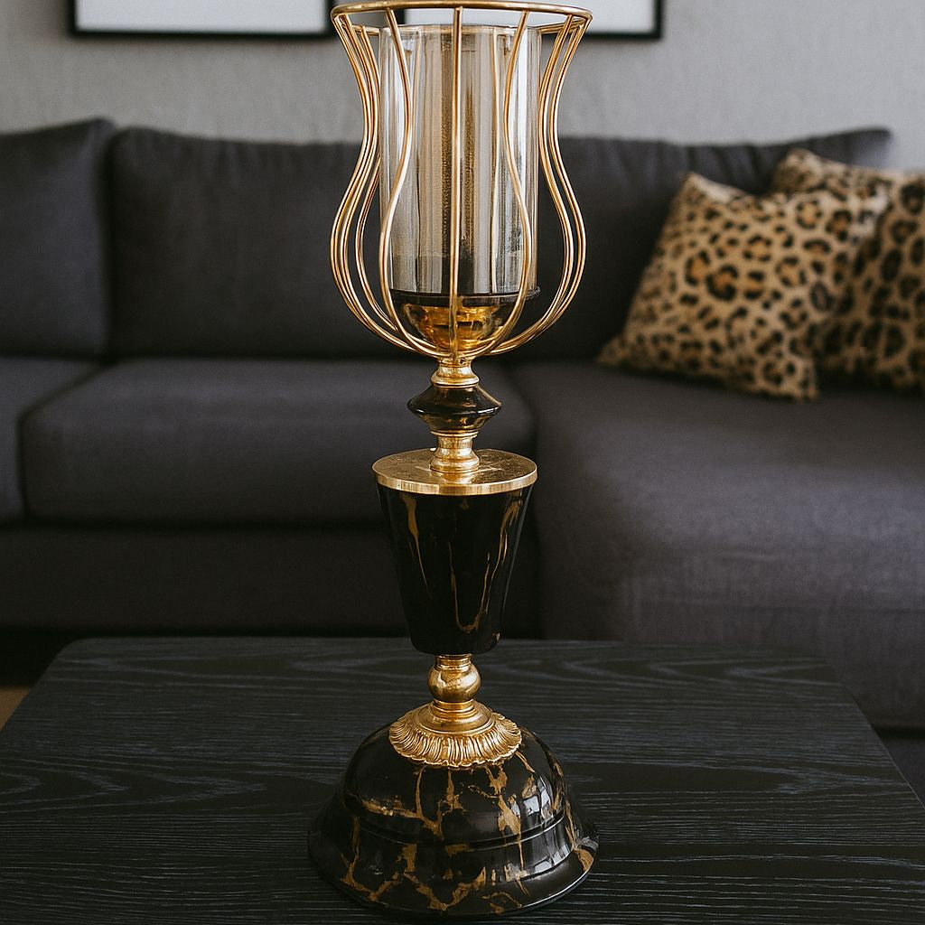 Black Metal Candle Holder with Glass Base [ 21 Inch ]