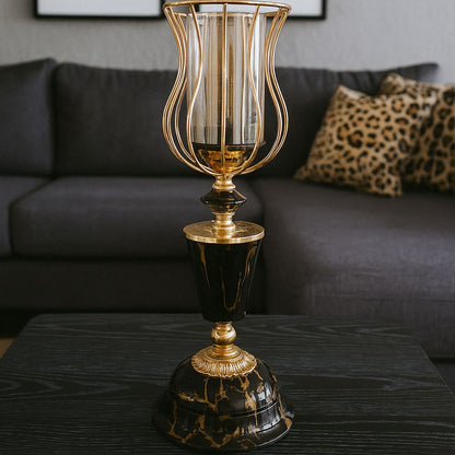 Black Metal Candle Holder with Glass Base [ 21 Inch ]