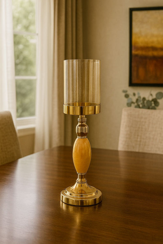 Onyx Marble Candle Holder With Metal Base [ 14 Inch ] [ Style 1 ]