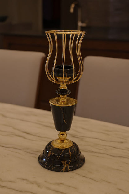 Black Metal Candle Holder with Glass Base [ 21 Inch ]