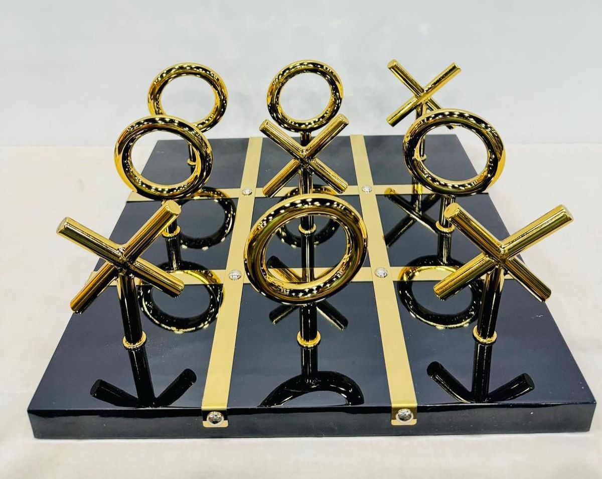 Black & Gold Tic Tac Toe Showpiece For Home Decor Style 1