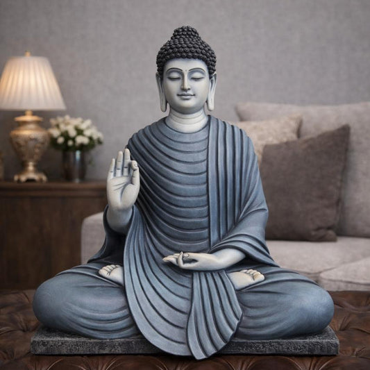 The Enlightened Siddhartha - Polystone Buddha Statue - 15 Inch [ Blue ]