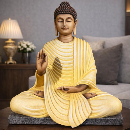 The Enlightened Siddhartha - Porcelain Buddha Statue - 15 Inch [ Yellow & White ]