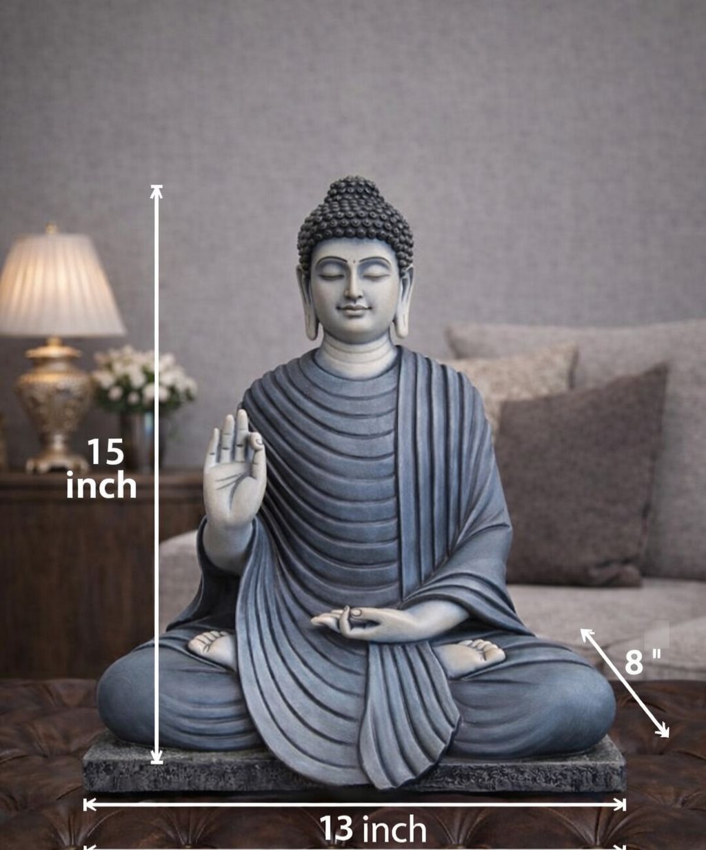 The Enlightened Siddhartha - Polystone Buddha Statue - 15 Inch [ Mustard ]