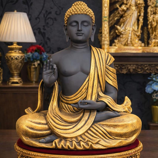 The Enlightened Siddhartha - Polystone Buddha Statue - 2 Feet [ Black & Gold ]