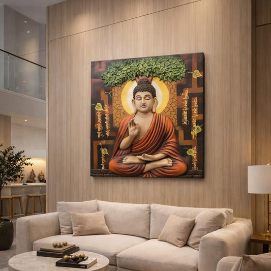 The Enlightened Siddhartha - Polystone 3D Buddha Mural - 2.5 x 2.5 Feet [ Style 1 ]