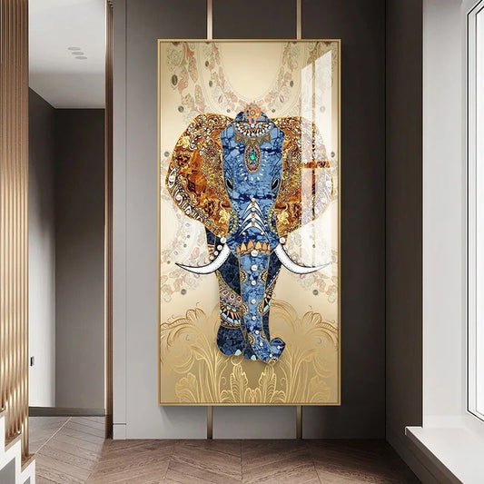 Modern Crystal Painting Set with Metal Framing - Golden Frame, Crystal & Glass Work - LED Light