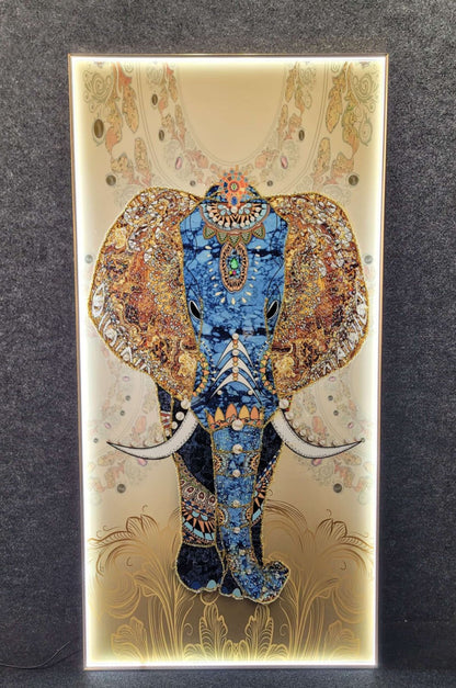 Modern Crystal Painting Set with Metal Framing - Golden Frame, Crystal & Glass Work - LED Light
