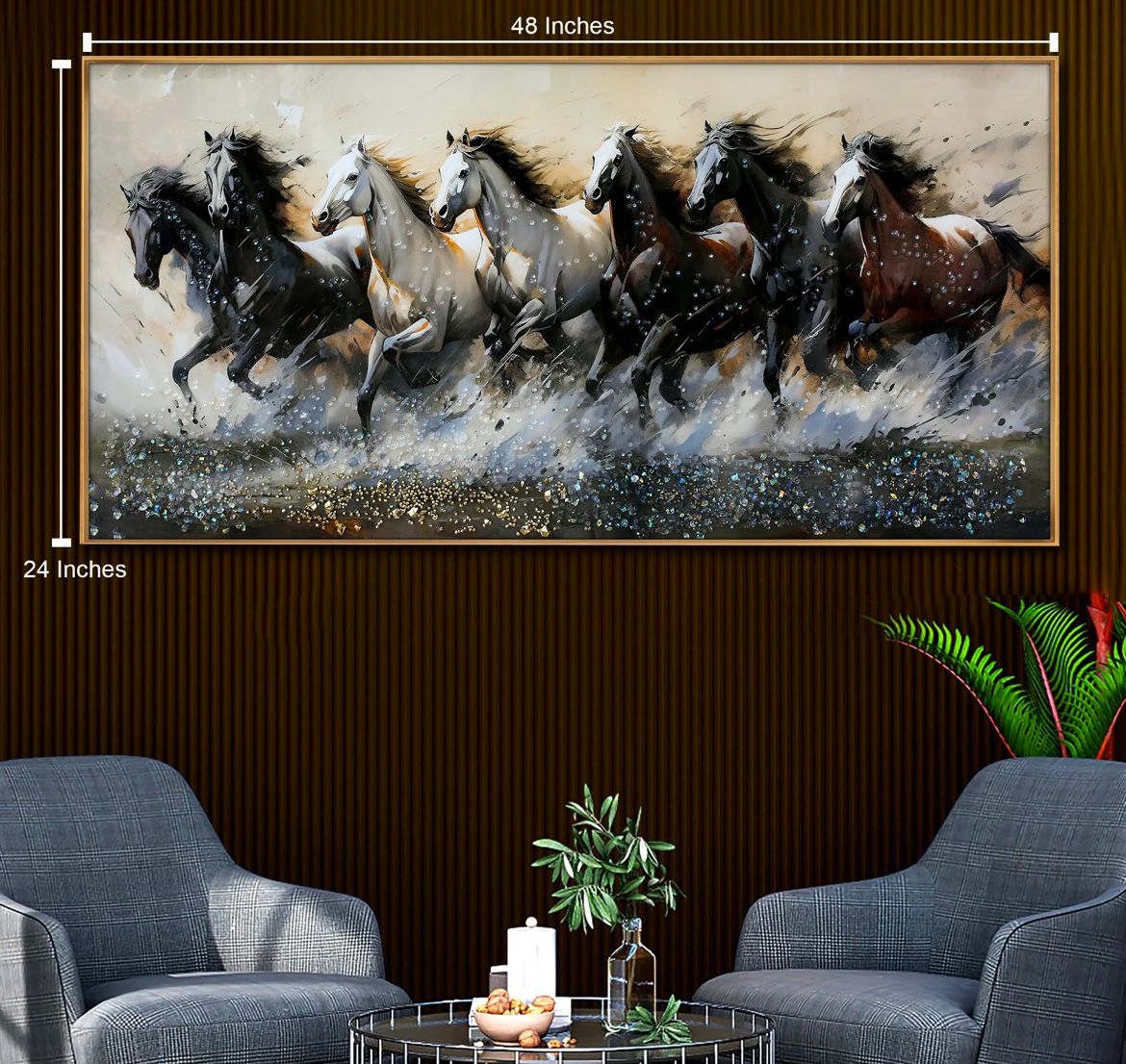 Seven Horses Run Wild Crystal Glass Painting