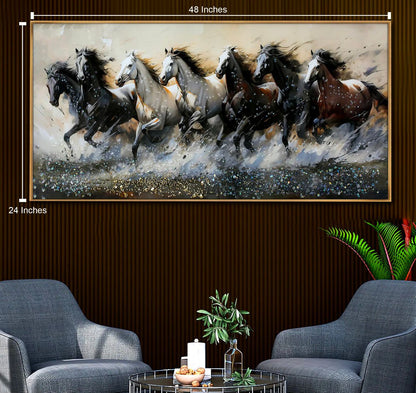 Seven Horses Run Wild Crystal Glass Painting