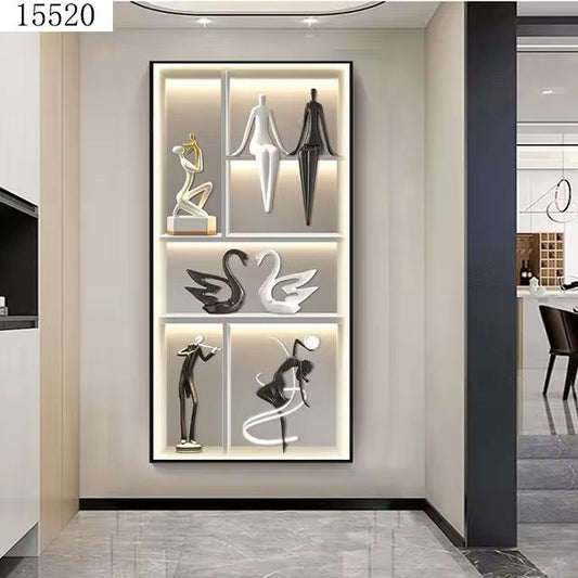 Modern Crystal Glass Painting with Metal Frame | 24x48 Inches | Golden Color Frame | Crystal and Glass Work