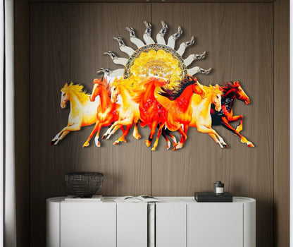 7 Horse Modern Crystal Glass Painting [ 36 x 24 Inches ]