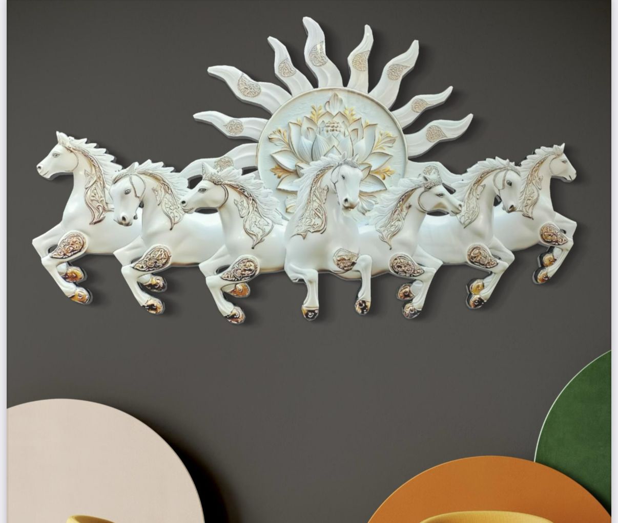 7 Horse Modern Crystal Glass Painting [ 36 x 20 Inches ]