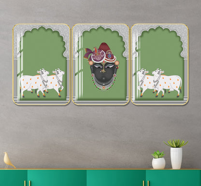 Divine Religious Crystal Wall Painting With Golden Framing - Set of 3 [ 18inch x 24inch ]
