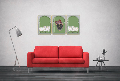 Divine Religious Crystal Wall Painting With Golden Framing - Set of 3 [ 18inch x 24inch ]