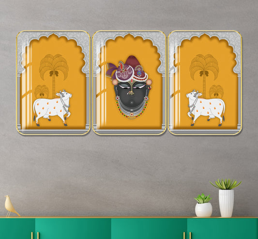 Divine Religious Crystal Wall Painting With Golden Framing - Set of 3 [ 18inch x 24inch ]