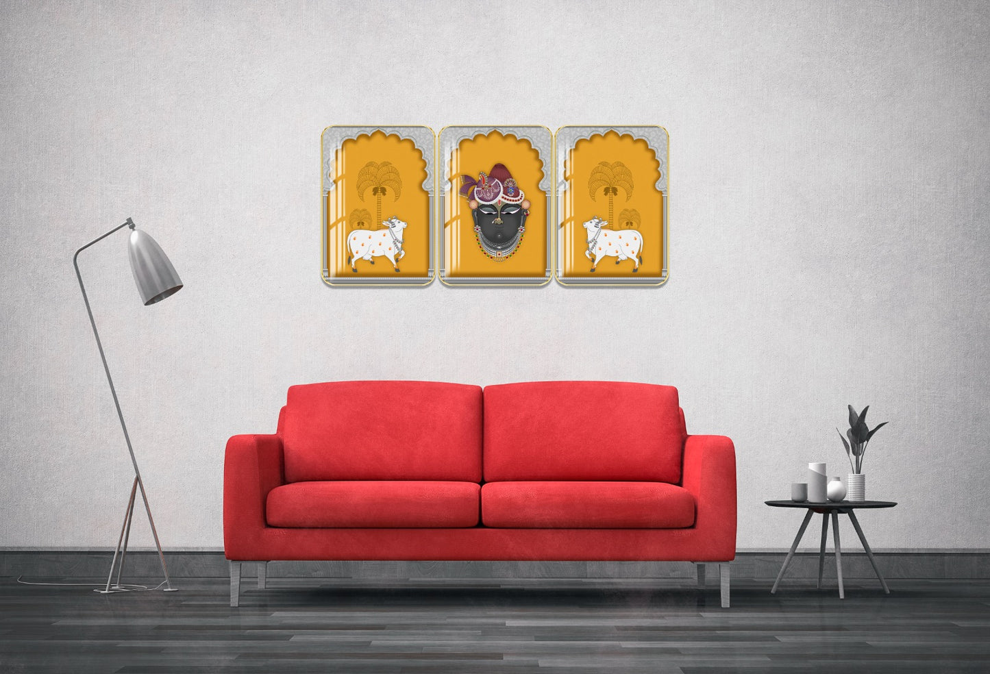 Divine Religious Crystal Wall Painting With Golden Framing - Set of 3 [ 18inch x 24inch ]