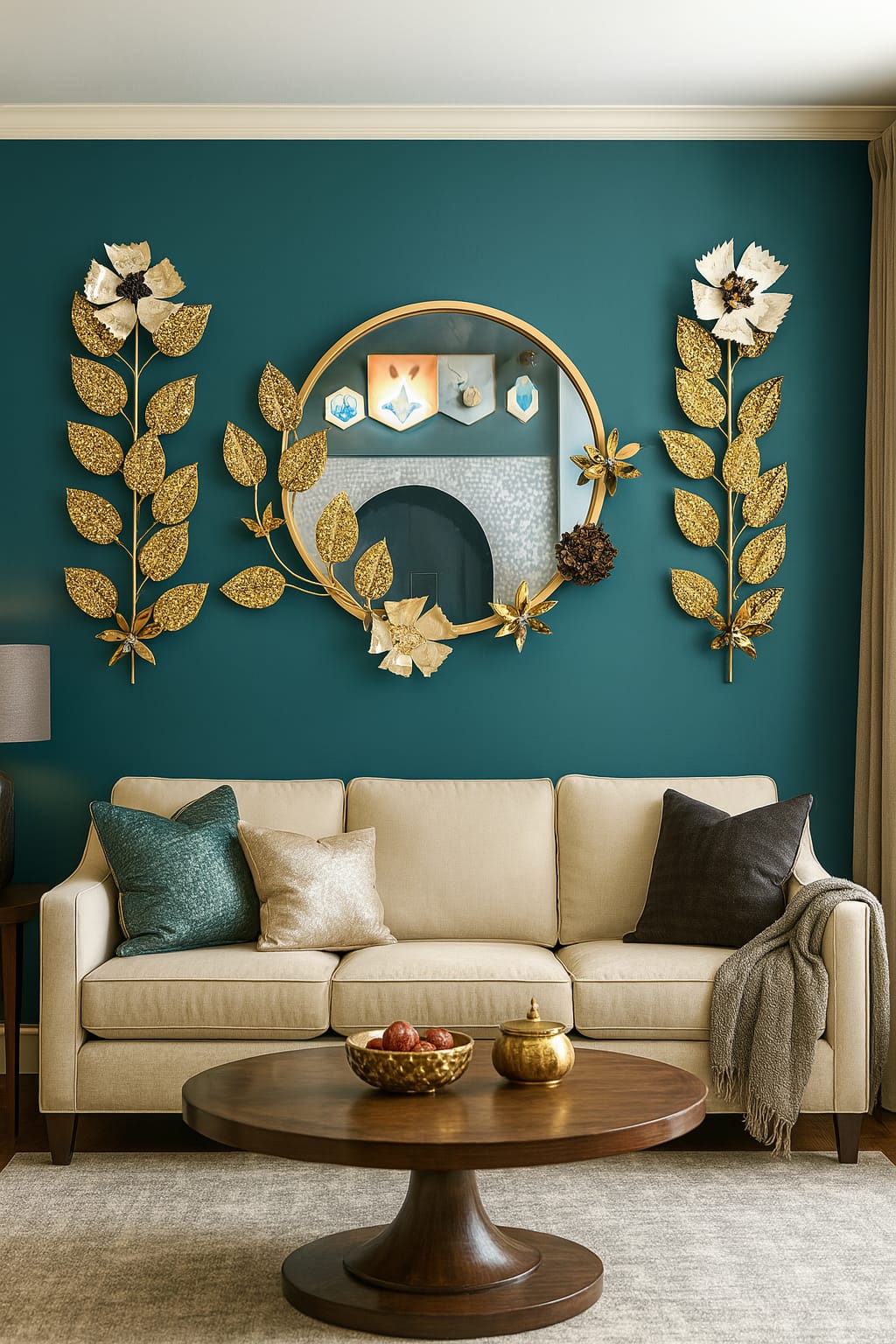 Fancy PVD Metal Wall Art With Mirror [ Pack of 3 ] Style 1