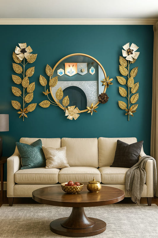 Fancy PVD Metal Wall Art With Mirror [ Pack of 3 ] Style 1