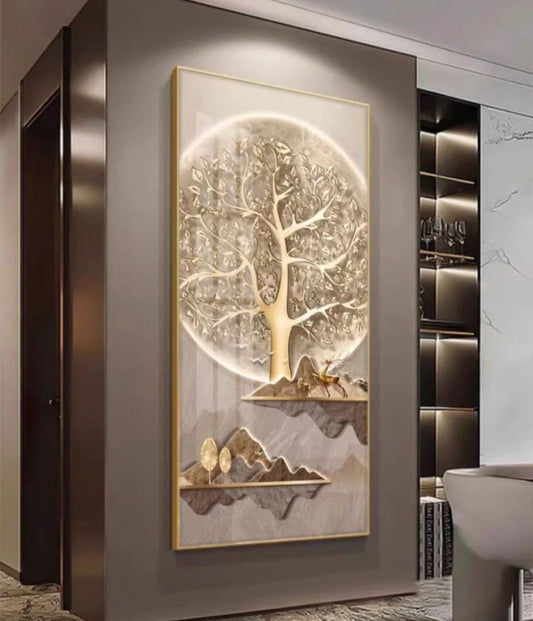Modern Crystal Wall Art  For Wall Decor With LED Light With Metal Framing [ 48 x 24 Inches ]