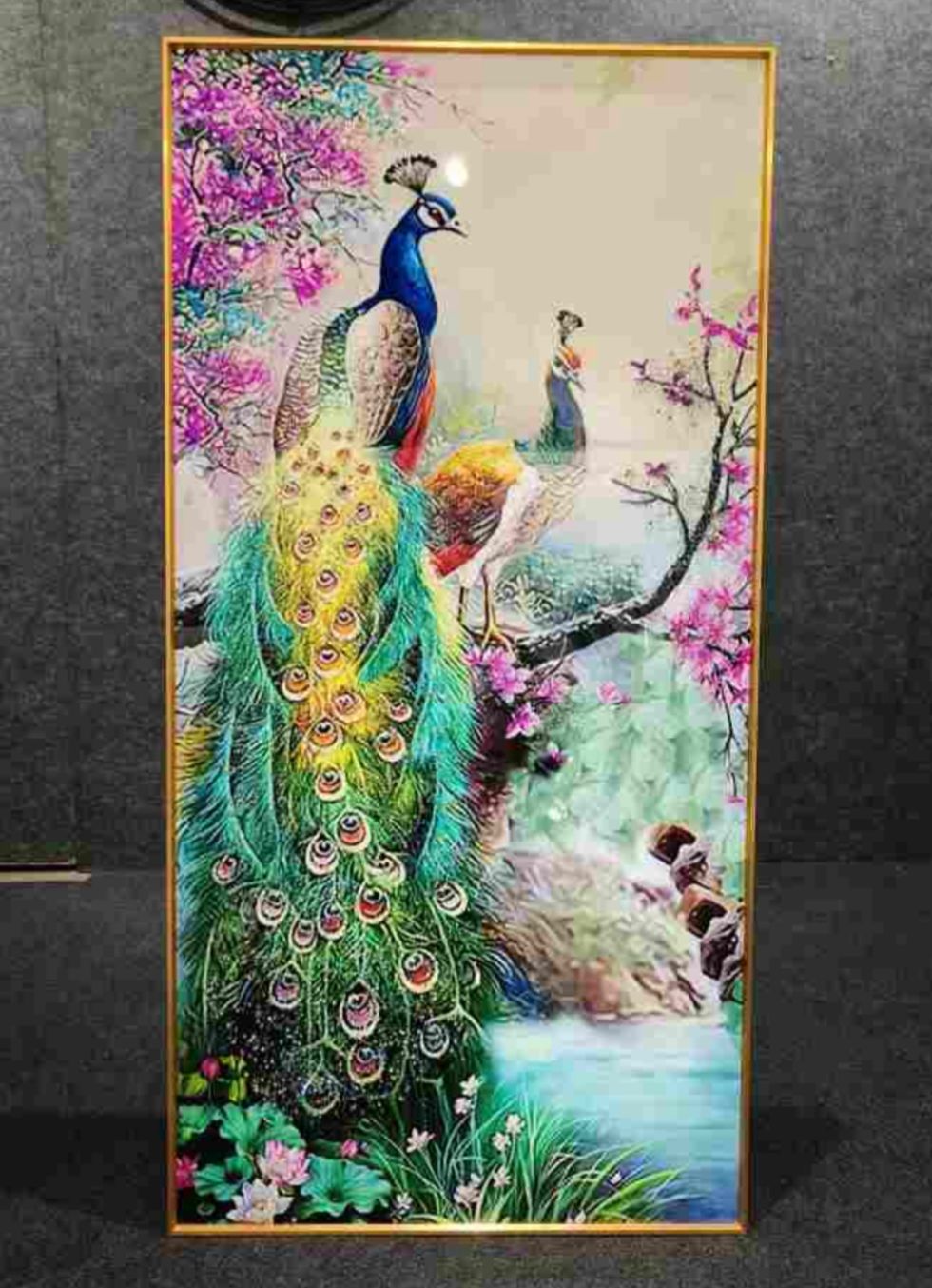 Peacock Design Modern Crystal Glass Painting [ 24 x 48 Inches ]