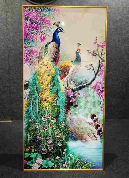 Peacock Design Modern Crystal Glass Painting [ 24 x 48 Inches ]