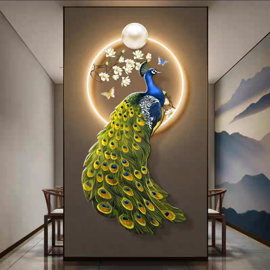 Premium Peacock Wall Art  For Wall Decor With LED Light [ 28 x 40 Inches ] Style 7