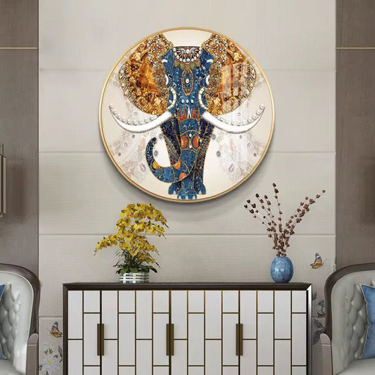 Udaipur Elephant Premium Crystal Glass Wall Painting [ 32 x 32 Inches ]