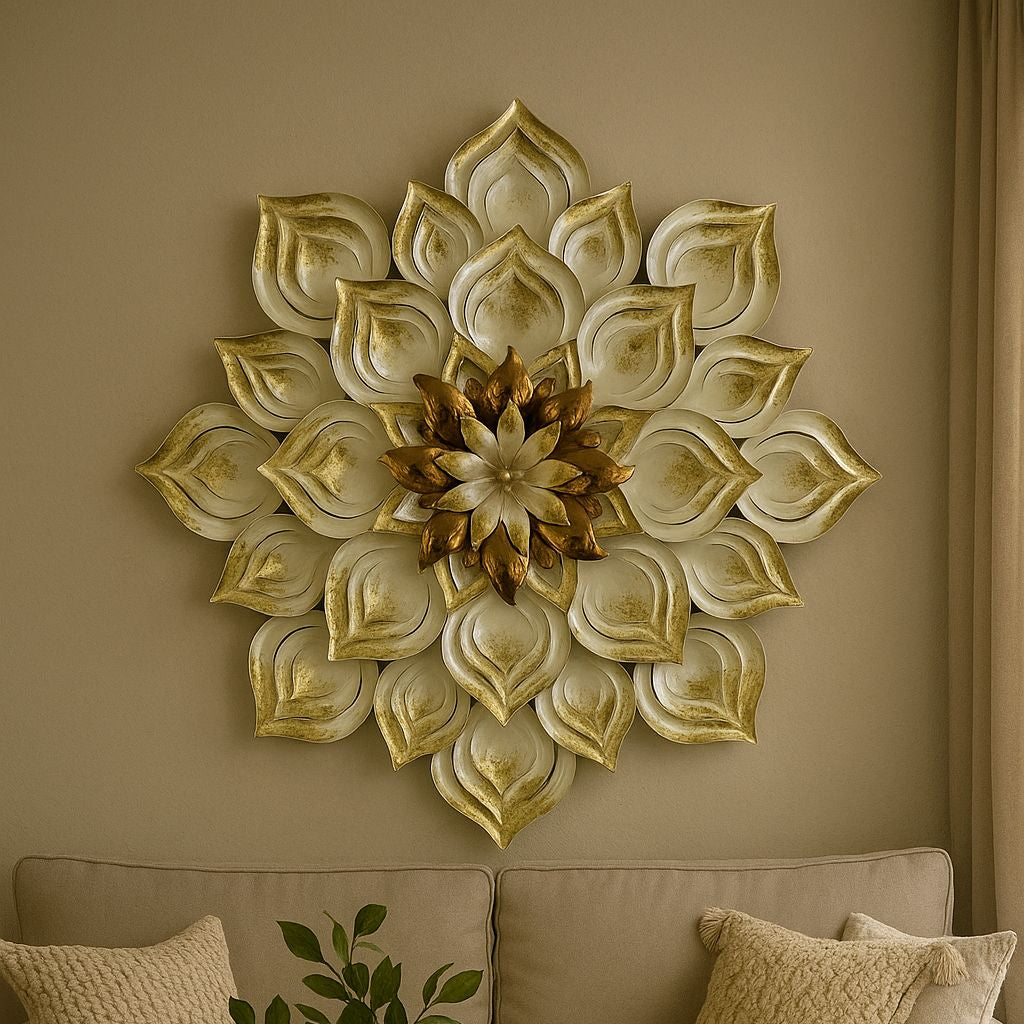 Gold PVD Finish Circular Metal Wall Art For Home Decor With LED Light [57 x 57 Inch ] Style 3