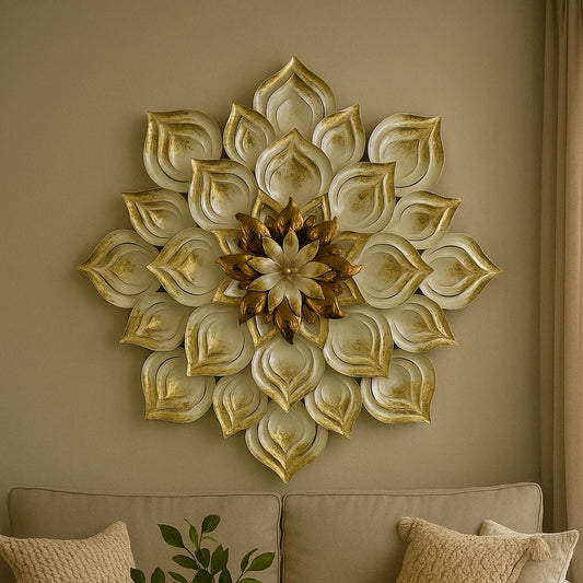 Gold PVD Finish Circular Metal Wall Art For Home Decor With LED Light [57 x 57 Inch ] Style 3