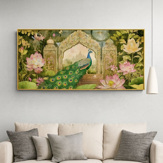 Peacock Design Modern Horizontal Crystal Glass Painting [ 24 x 48 Inches ]