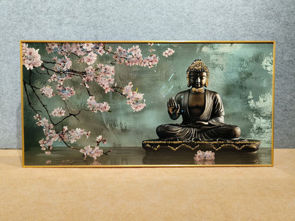 Buddha Design Modern Horizontal Crystal Glass Painting [ 24 x 48 Inches ]