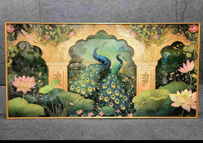 Peacock Design Modern Horizontal Crystal Glass Painting [ 24 x 48 Inches ] Style 1