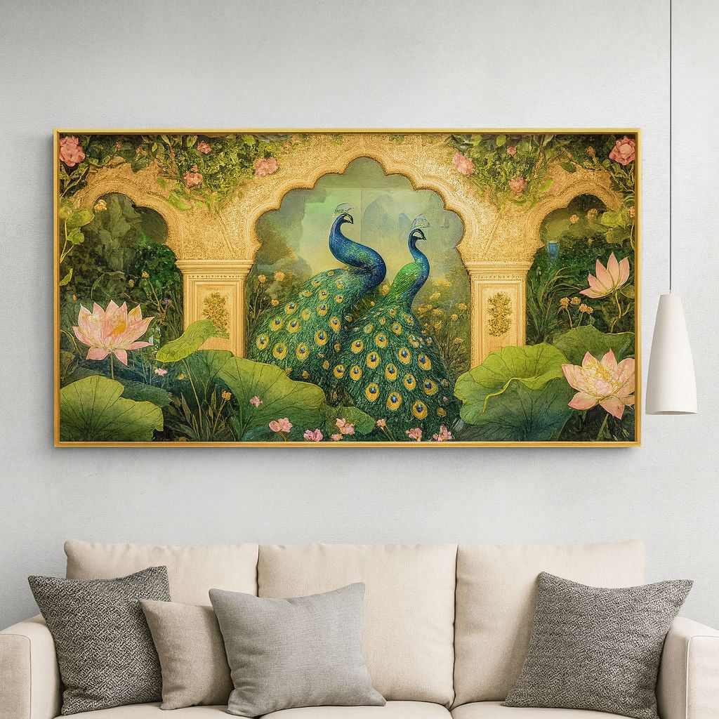 Peacock Design Modern Horizontal Crystal Glass Painting [ 24 x 48 Inches ] Style 1
