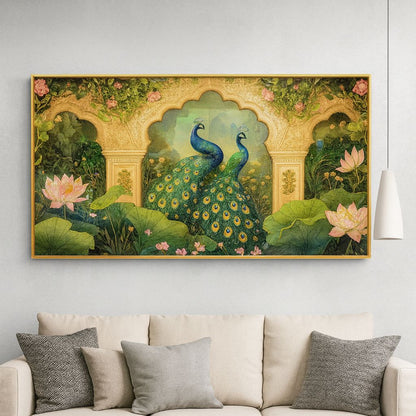 Peacock Design Modern Horizontal Crystal Glass Painting [ 24 x 48 Inches ] Style 1