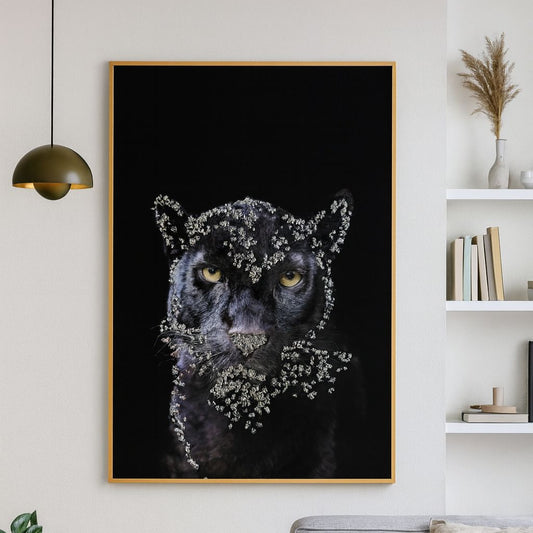 Tiger Crystal Wall Painting  - Golden Frame, Crystal & Glass Work - LED Light